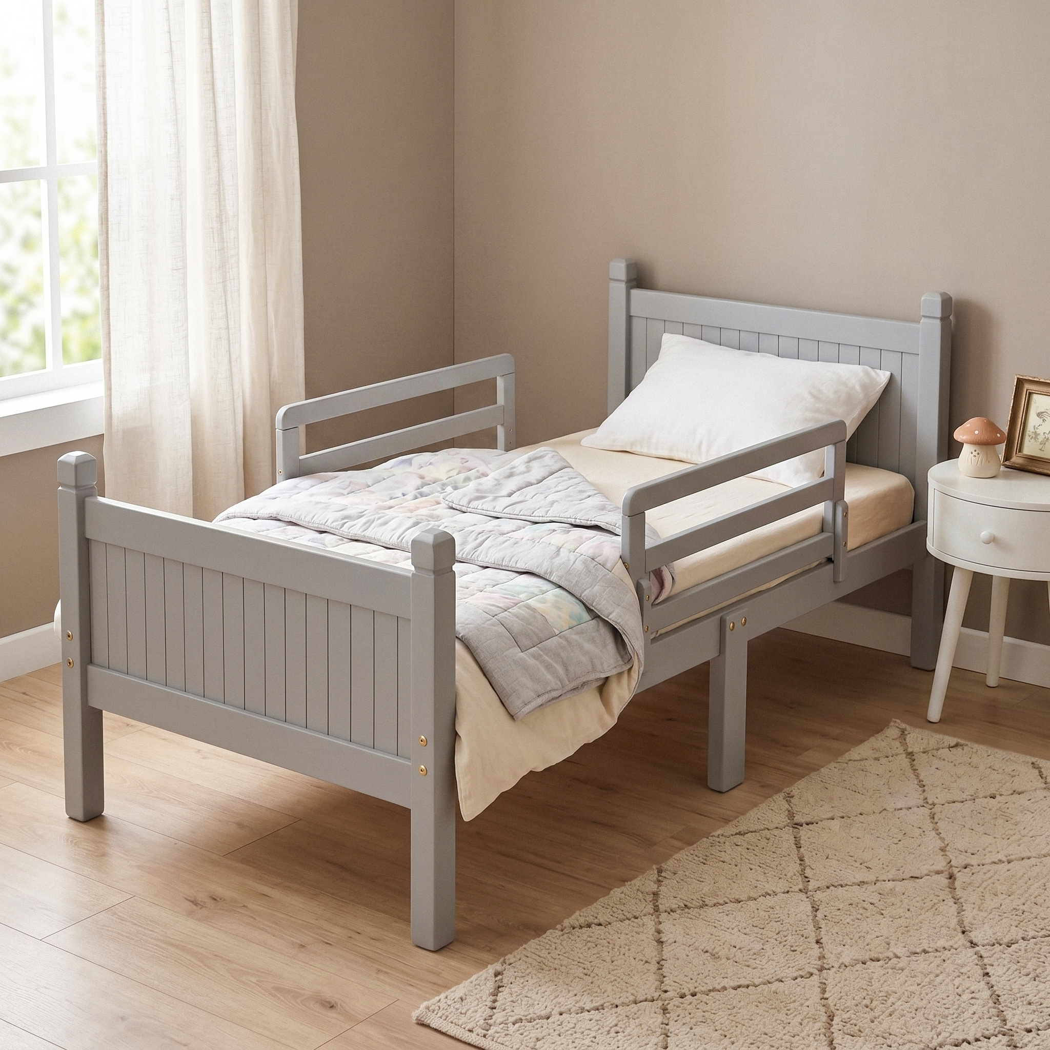 Grey wooden toddler bed 70x140 cm Provence Junior low sleeper bed by Barin Toys for children