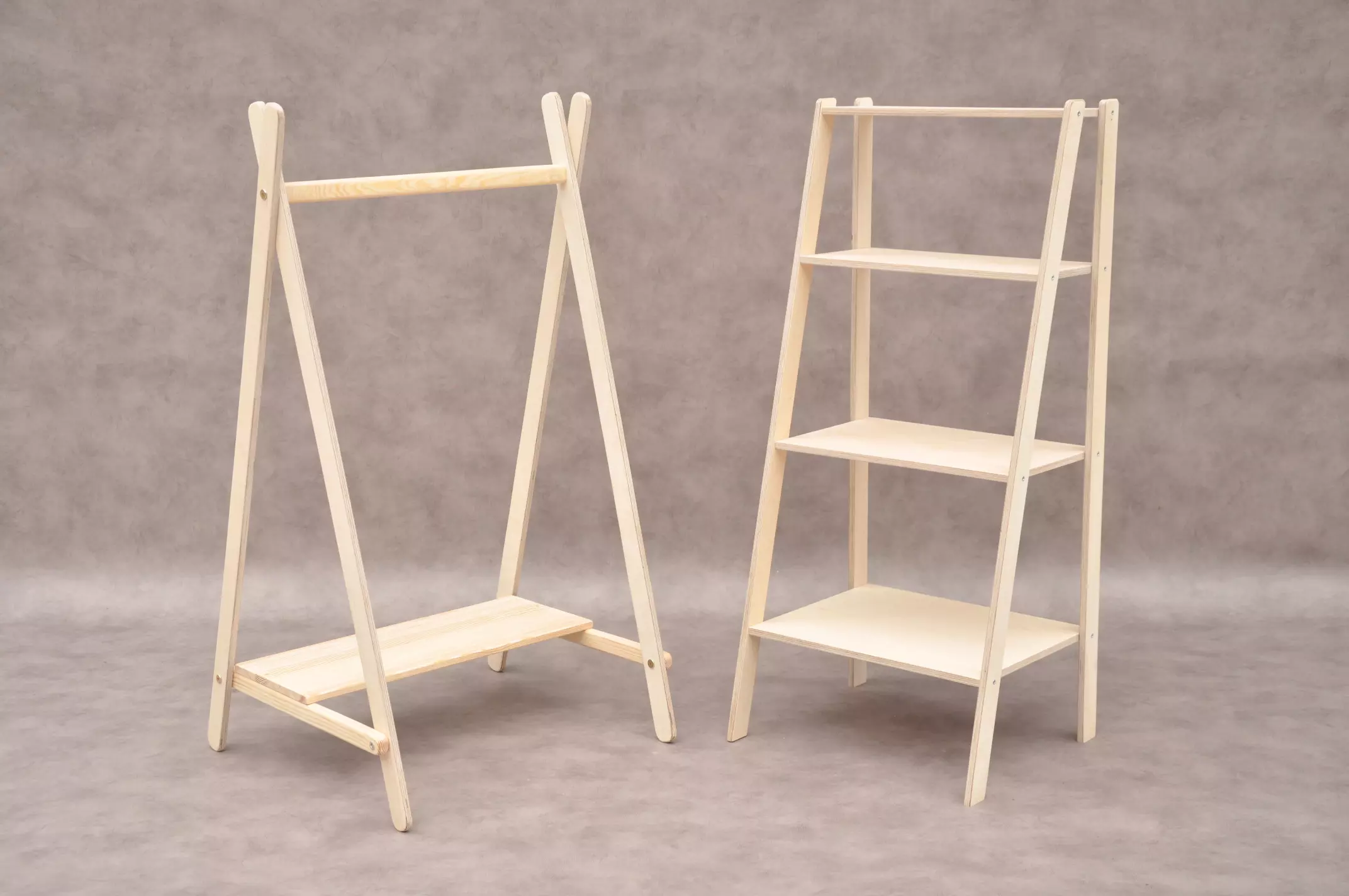 Children's clothes rail Tipi and nursery ladder shelf - Montessory kid's wardrobe set by Barin Toys available to order online at BarinToys.co.uk with free delivery accross UK.