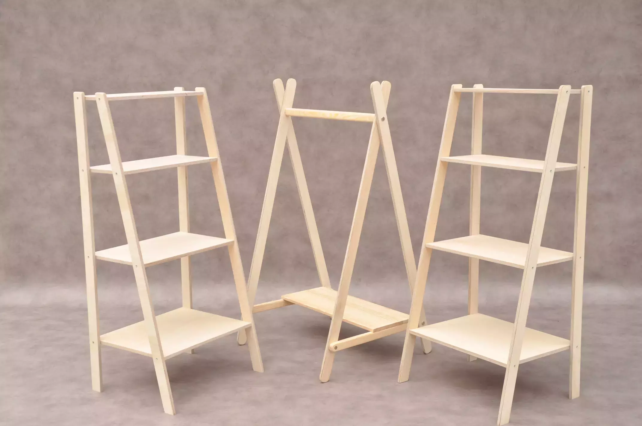 Montessori bookcase nursery ladder shelf open wardrobe set of 2 and Tipi children's clothes rail available to order online as Barin Toys Tiny Tot nursery wardrobe with free UK delivery via BarinToys.co.uk store.