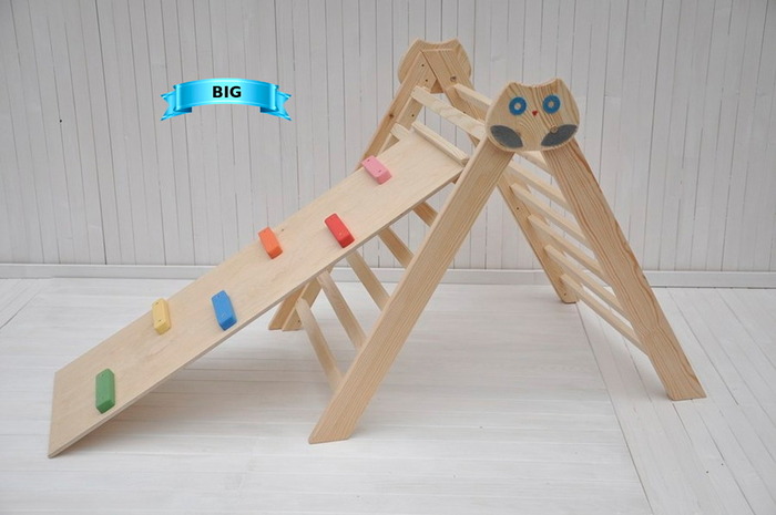 Wooden climbing triangle and slide indoor playground for active play time of your toddler.