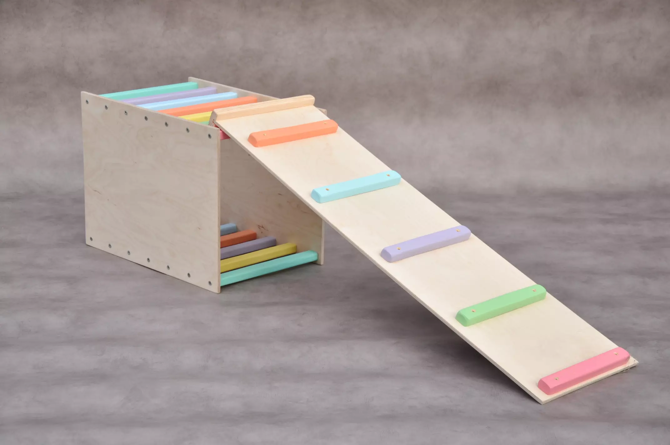 Indoor play frames for sale at Barin Toys uk toyshop - buy directly climbing frames with tunnel cube and baby slide First Steps board.