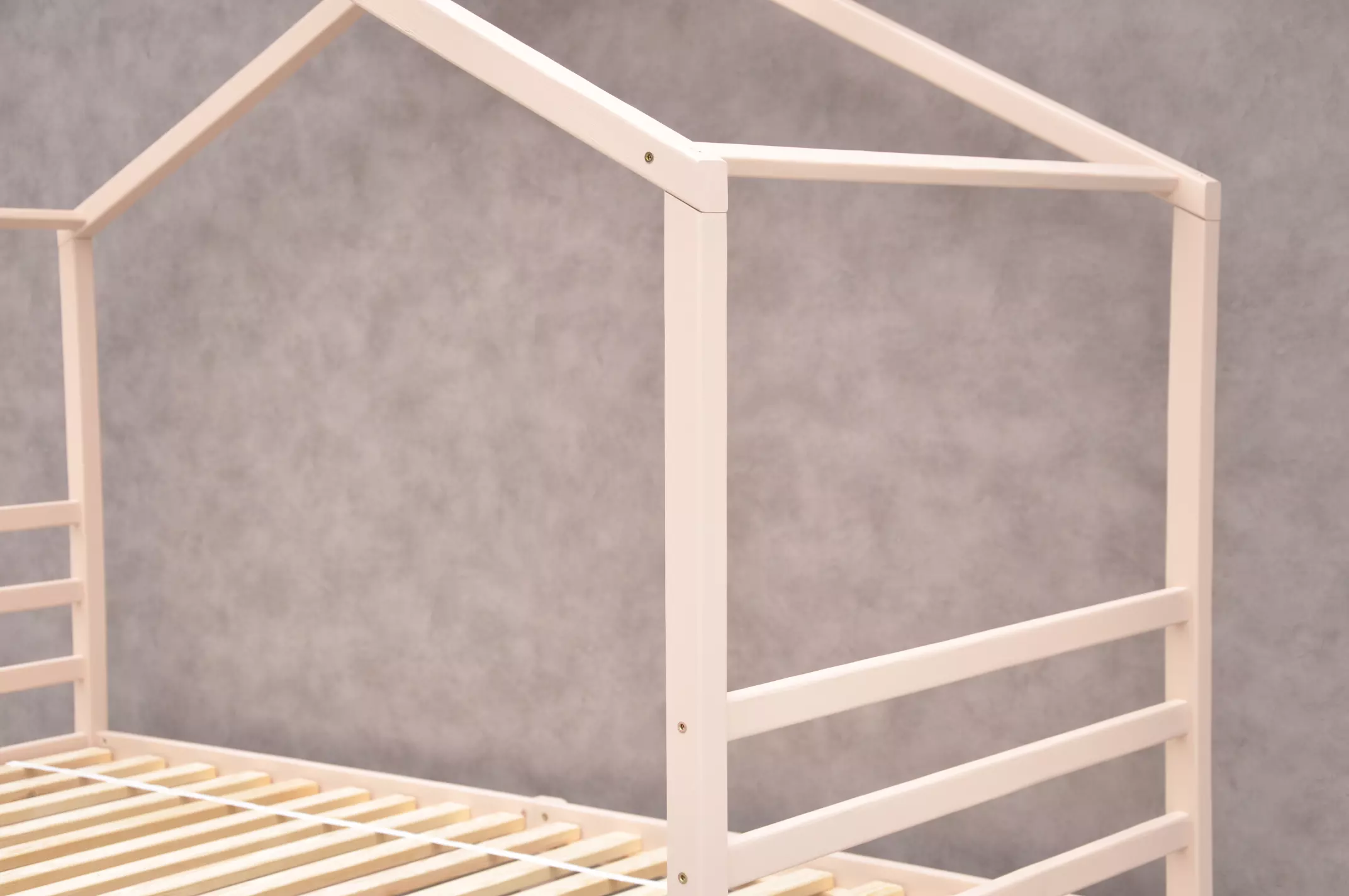 Children's House bed Riga Barin Toys company design wooden frame details in close view.