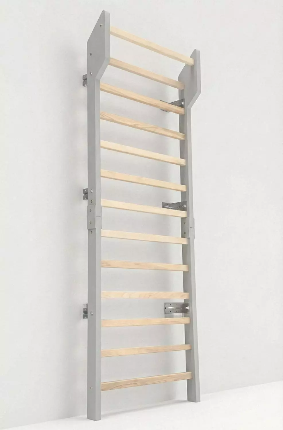 Professional Ash Grey Swedish ladder, 200kg capacity solid ash wood wall bars for home fitness, spinal decompression and physiotherapy