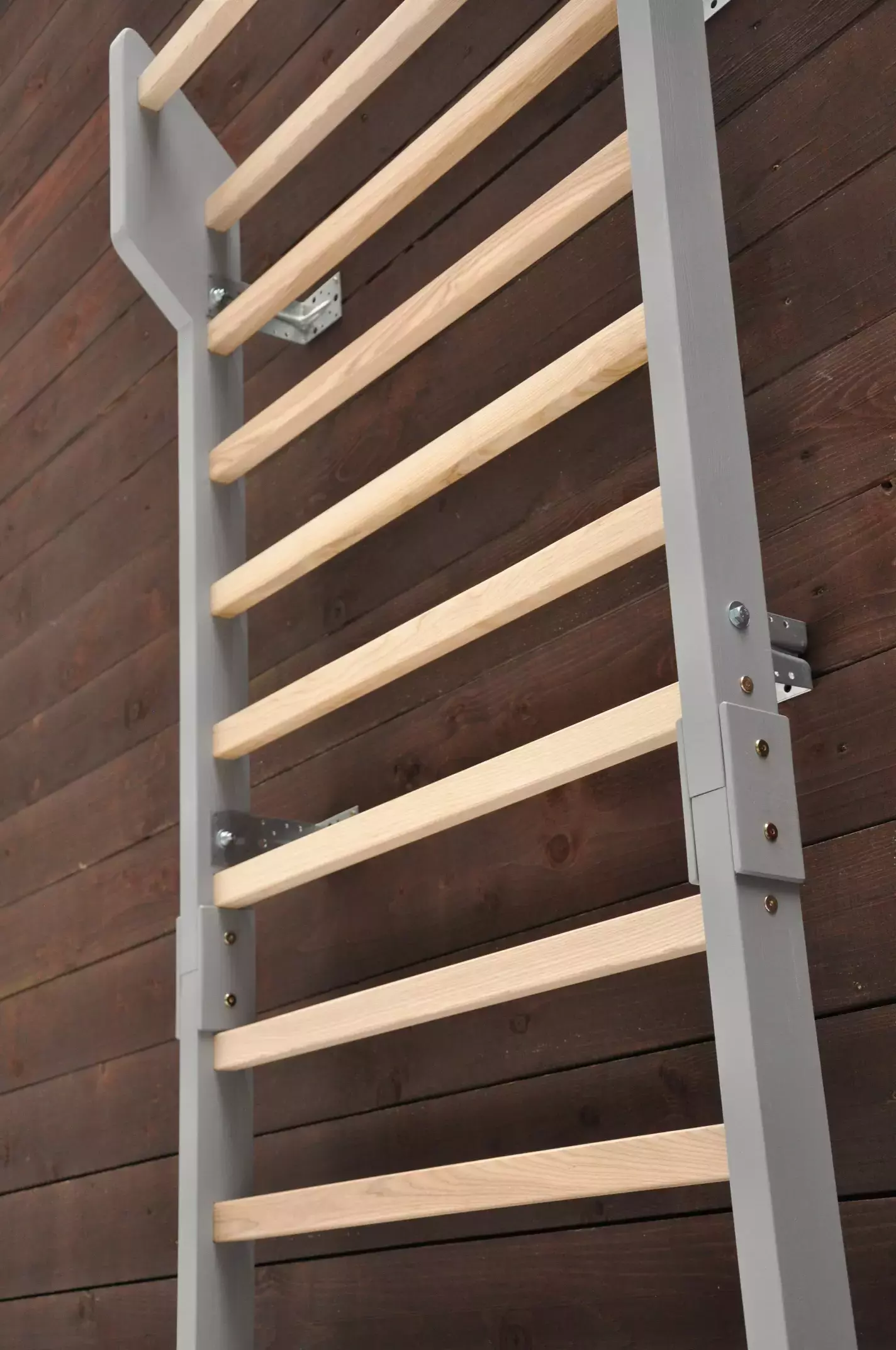 Swedish ladder for fitness home gym by Barin Toys UK online store - the offer for premium quality EU made Barin Toys Ash Grey Classic curved silhouette design wall bars for sale with free delivery in UK.