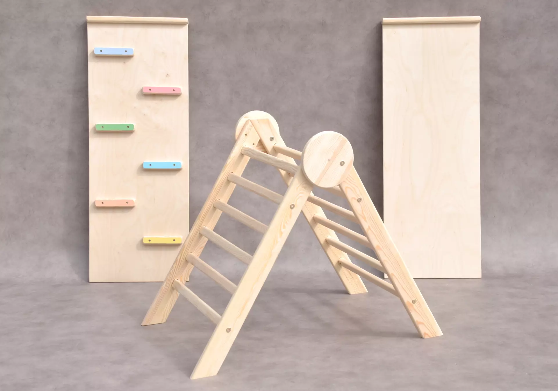 Montessori climbing frame Barin Toys wooden Circle pikler triangle and slide set available to order online at Barin Toys.co.uk.