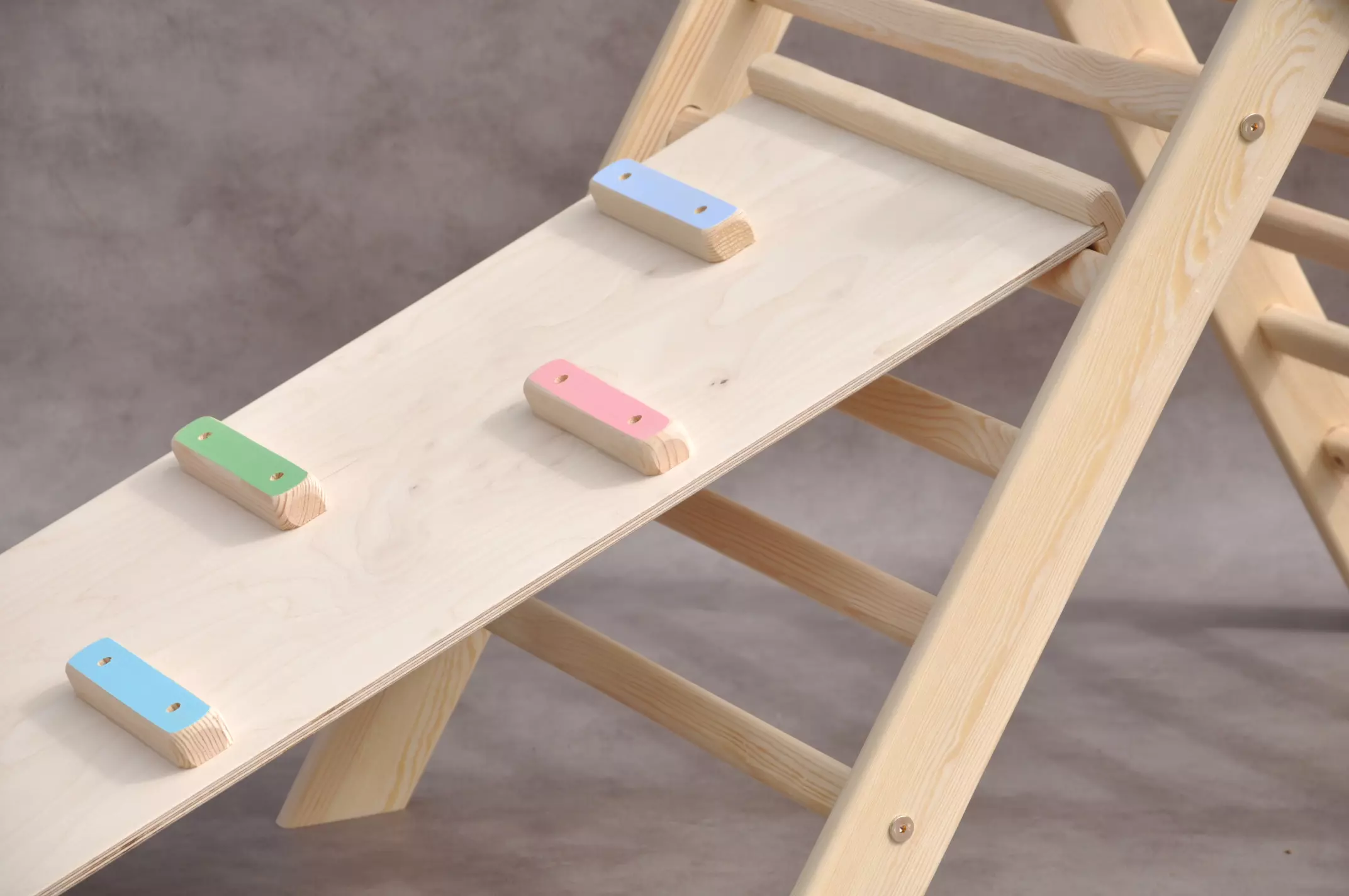 Infant climbing frame and slide details, Barin Toys wooden Circle montessori climbing set for baby first birthday.